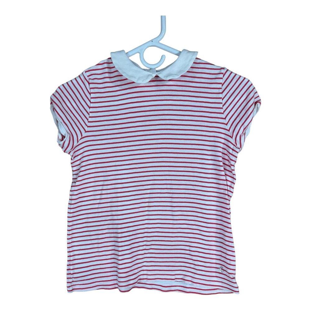 Petit Bateau GIRLS 12 Yrs Red Striped Collared Shirt Polo Top Blouse 100% Cotton